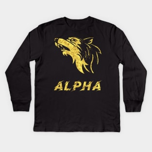 ALPHA WOLF Abstract Unique Artwork for the Brave Fearless Intrepid People and Leaders Kids Long Sleeve T-Shirt